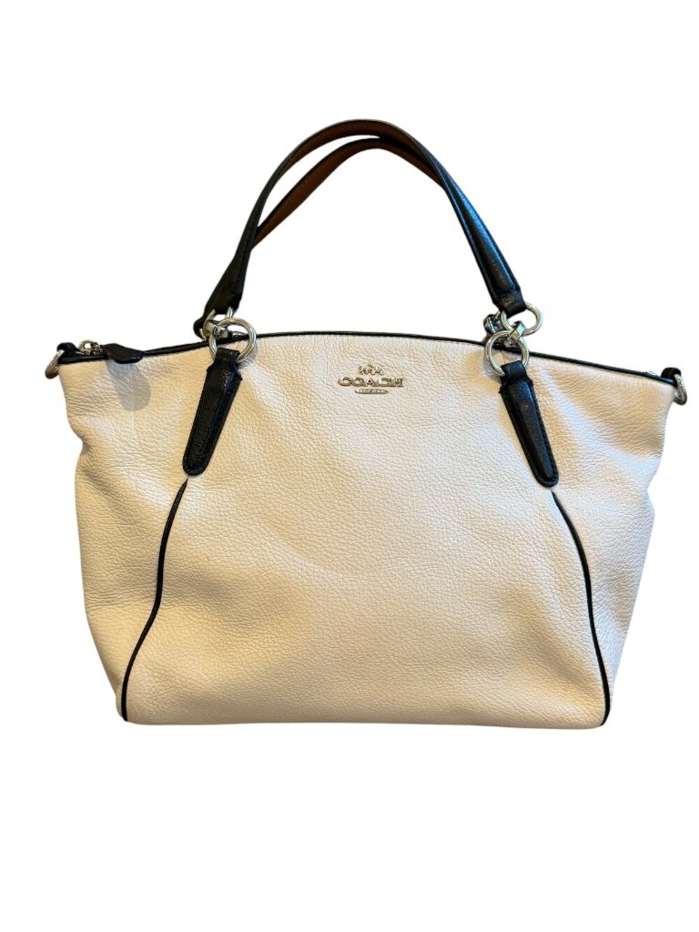 Vintage Coach Leather Kelsey Satchel Cream Black Trim Crossbody Bag - Picture 1 of 7